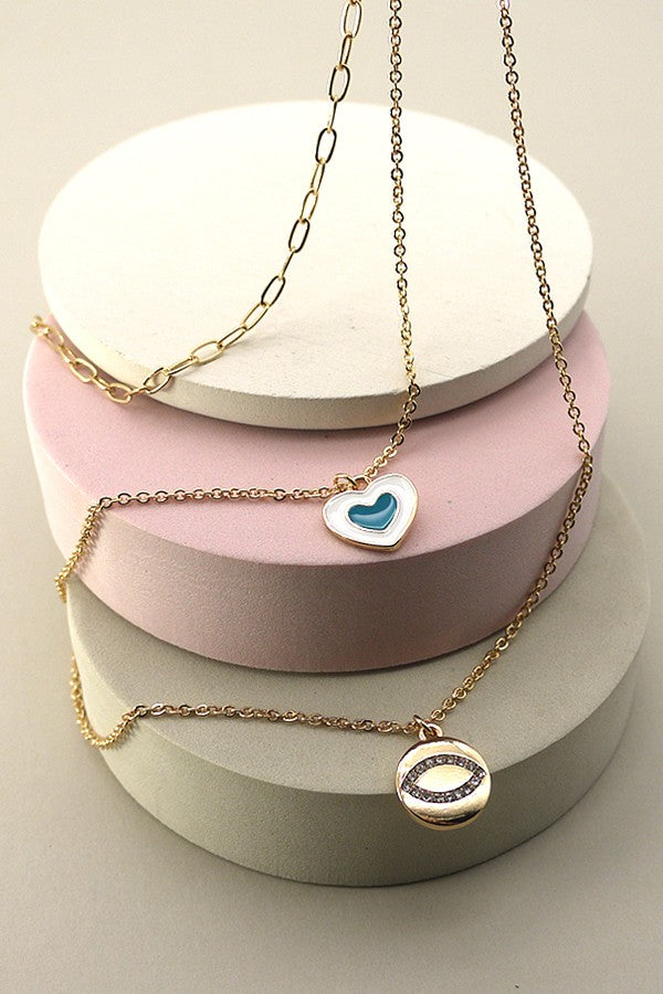 EPOXY HEART RHINESTONE EYE MULTI NECKLACE | 31N22009