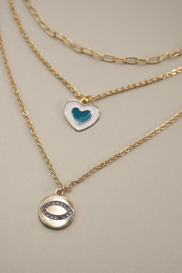 EPOXY HEART RHINESTONE EYE MULTI NECKLACE | 31N22009