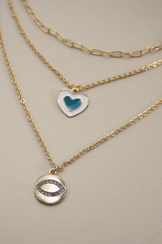 EPOXY HEART RHINESTONE EYE MULTI NECKLACE | 31N22009