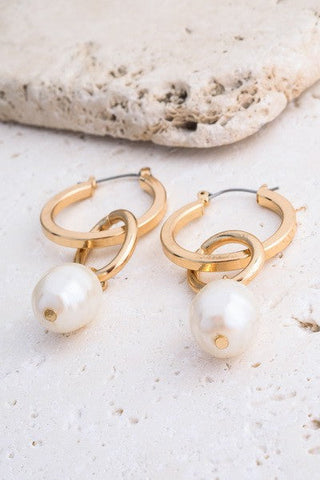 DOUBLE CIRCLE PEARL DROP EARRINGS | 51E2021121