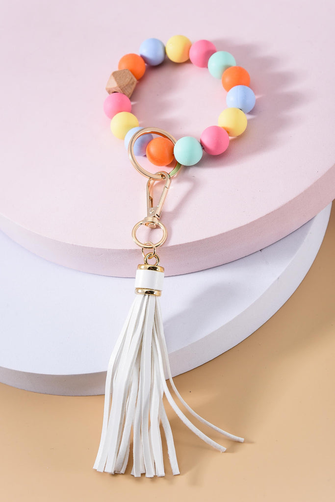 SOFTEST RUBBERY BEAD TASSEL BRACELET KEY HOLDER | 40KC103