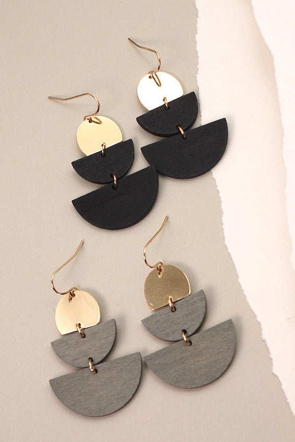 HALF MOON METAL AND WOOD DROP EARRINGS | 31E21887