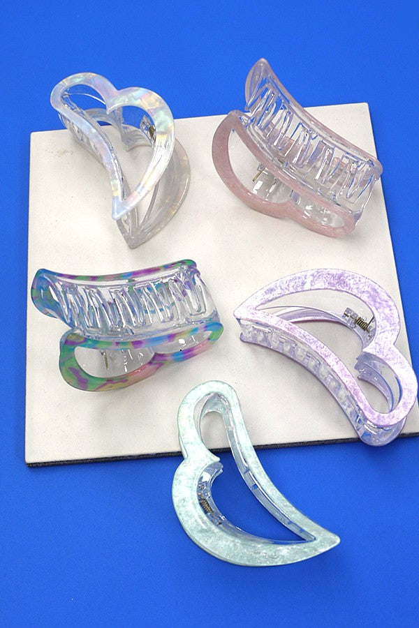 HEART HOLOGRAPHIC HAIR CLAW CLIPS | 40H602