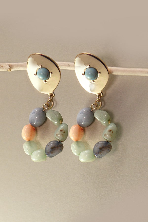 NATURAL STONE BEADED GOLD POST EARRINGS | 51E2012011