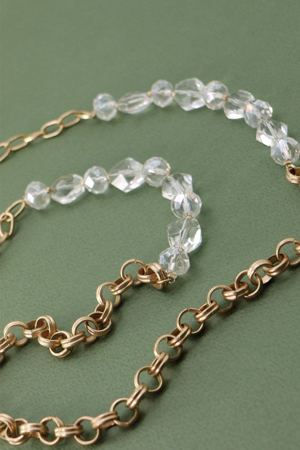 GLASS BEAD LINK CHAIN LONG NECKLACE | 25N404