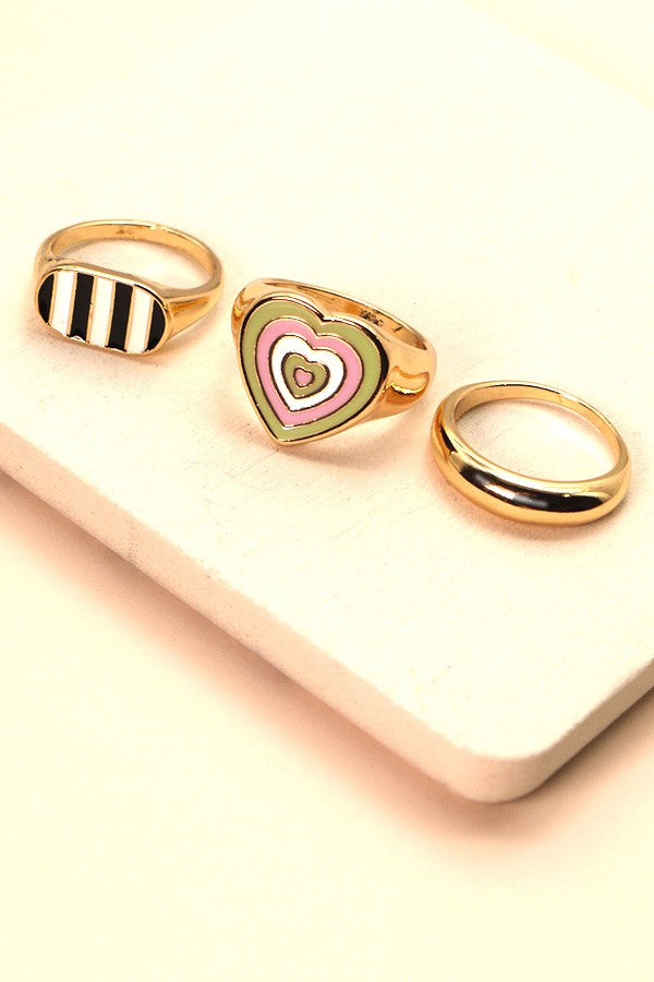 TRIO HEART STRIPE EPOXY RING SET | 31R22043