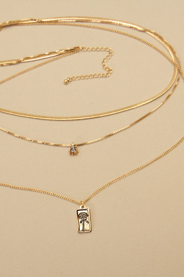RECTANGLE FLOWER PEDNANT MULTI LAYER NECKLACE | 51N2011925