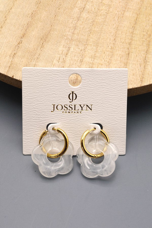 FLOWER CHARM HUGGIE HOOP EARRINGS | 40E221