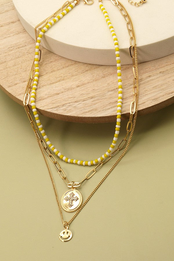 SMILEY SEEDBEAD MULTI LAYER NECKLACE | 51N2021603