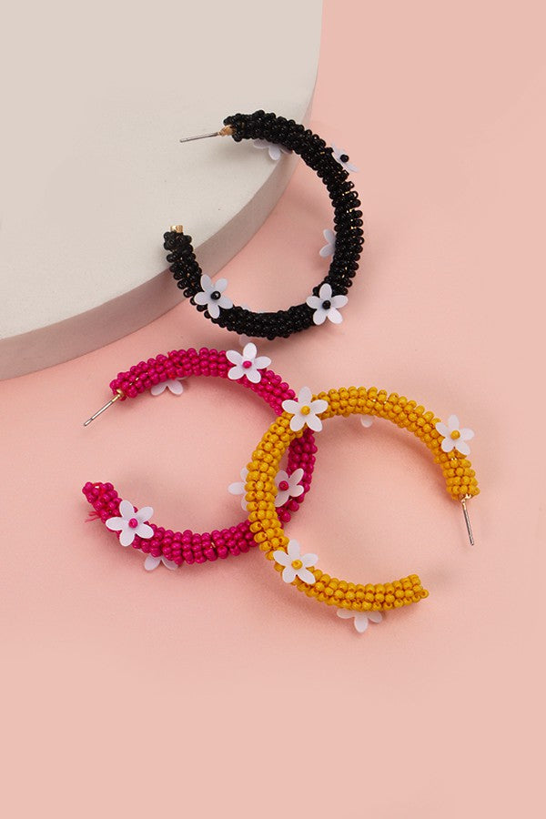 SEEDBEAD FLOWER HOOP EARRINGS | 31E22218