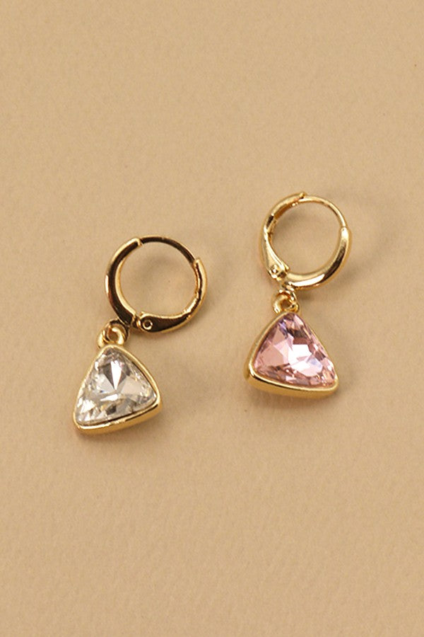 TRIANGLE CZ DROP MINI HOOP EARRINGS | 71E0514