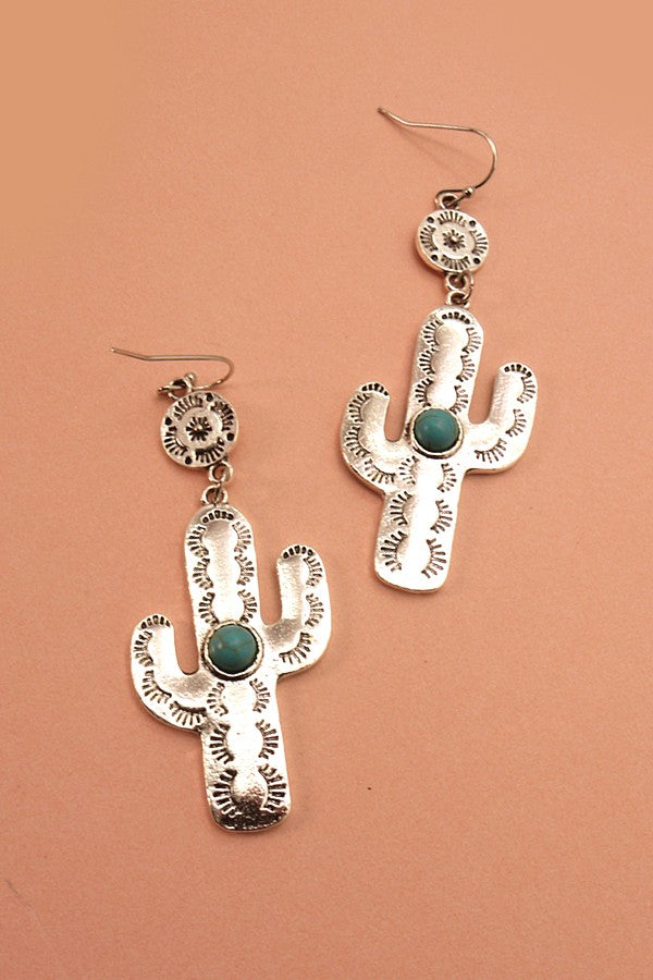 SILVER CACTUS STONE EARRINGS | 40E238