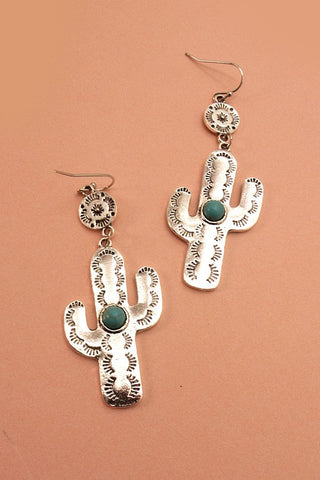 SILVER CACTUS STONE EARRINGS | 40E238