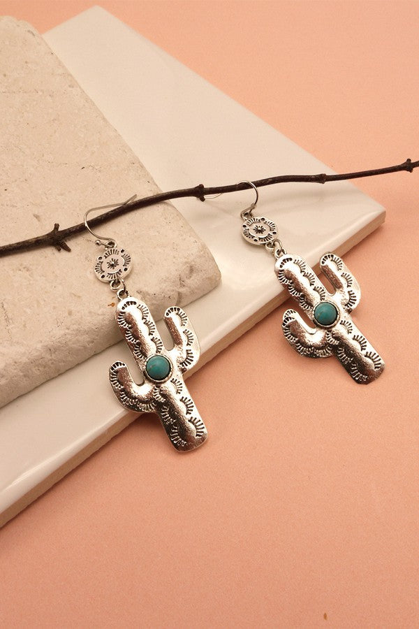 SILVER CACTUS STONE EARRINGS | 40E238