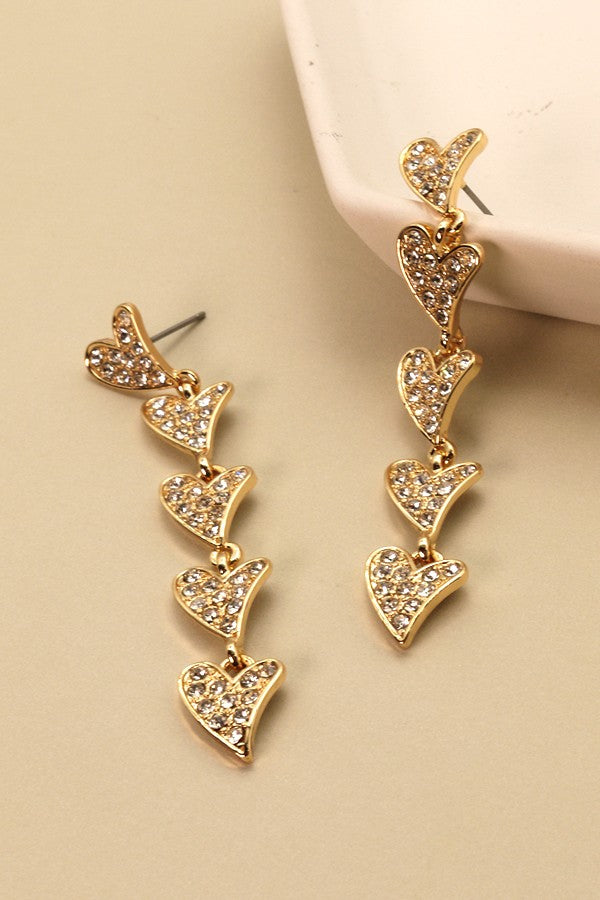 RHINESTONE HEART LINEAR EARRINGS | 31E22537