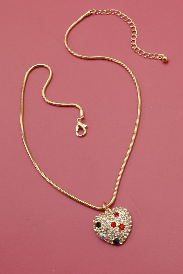 RHINESTONE HEART X-MAS SNAKE CHAIN NECKLACE | 71N0853