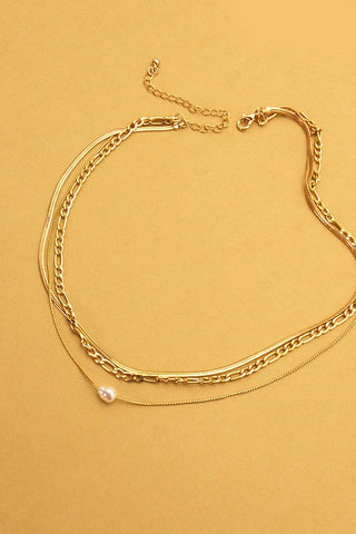 MULTI LAYER NATURAL PERAL CHARM NECKLACE | 51N2051202