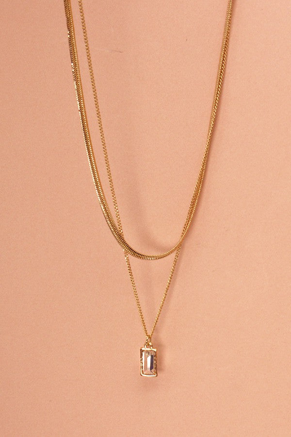 SNAKE CHAIN STONE PENDANT LAYER CHOKER NECKLACE | 31N22096