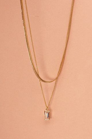 SNAKE CHAIN STONE PENDANT LAYER CHOKER NECKLACE | 31N22096