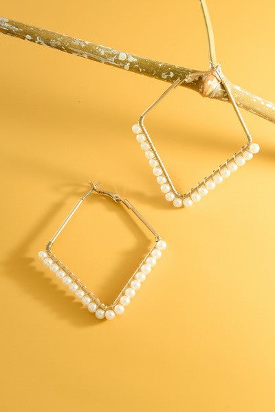 DIAMOND SHAPE PEARL DROP EARRRINGS | 47E13920