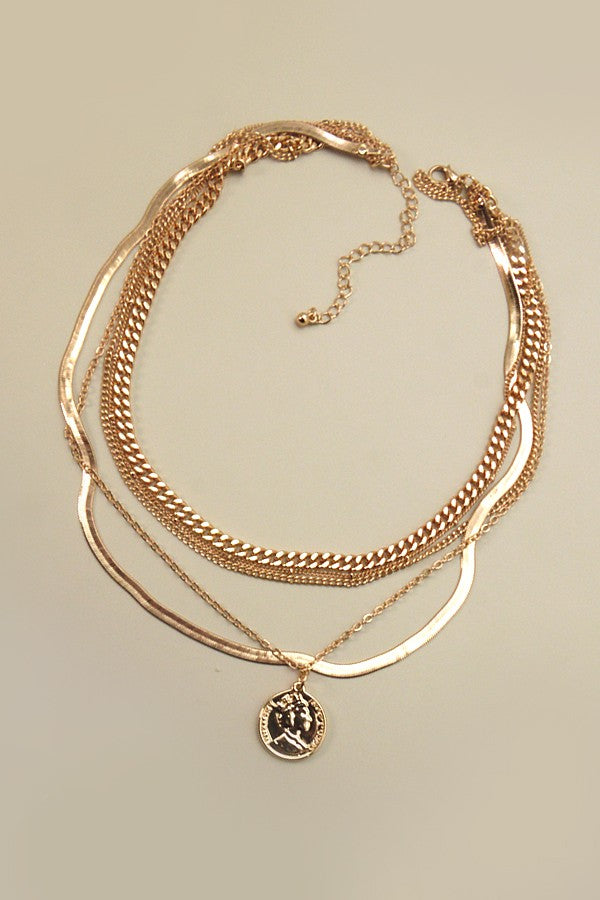 COIN CHARM MULTI SNAKE CHAIN LAYER NECKLACE | 31N2224