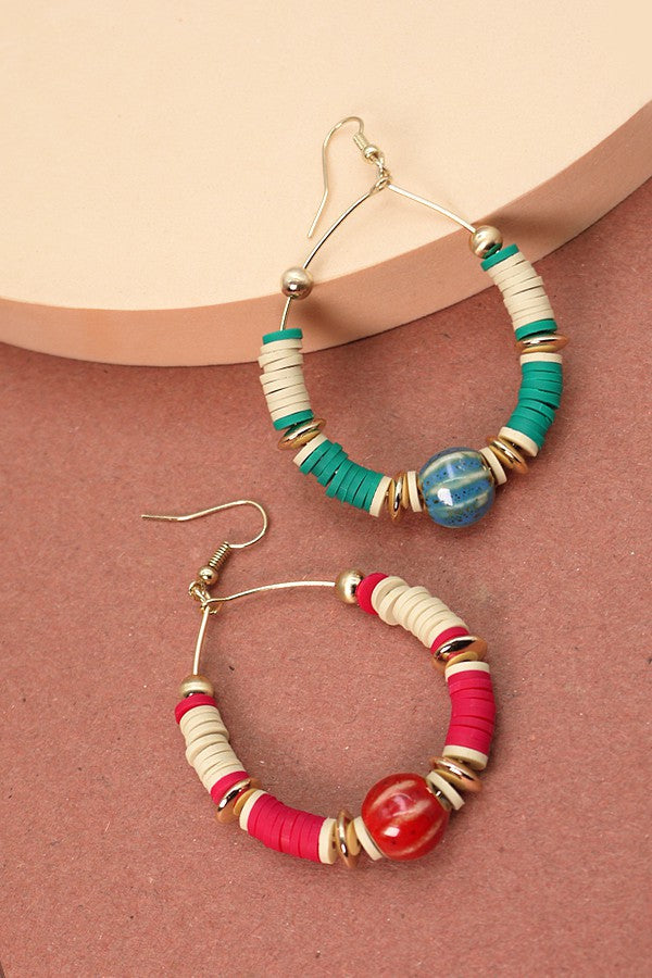 HEISHI DISC BEAD STONE DROP EARRINGS | 52E2070901