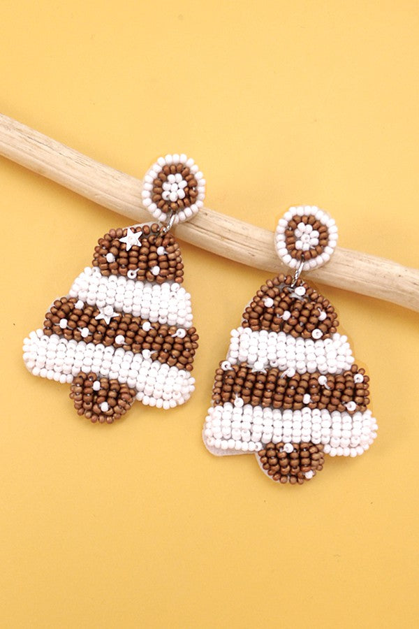 GOLD WHITE SEED BEAD TREE EARRINGS | 40E283