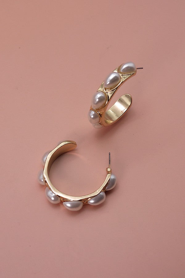 TEARDROP PEARL STONE HOOP EARRINGS | 31E23011