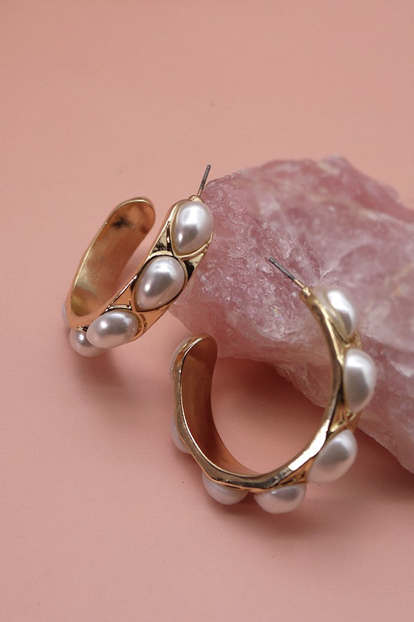 TEARDROP PEARL STONE HOOP EARRINGS | 31E23011