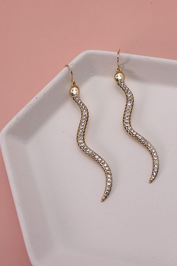 RHINESTONE LONG SNAKE DROP EARRINGS | 31E23022