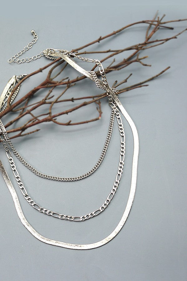 SILVER MULTI HERRINGBONE LAYER CHAIN NECKLACE | 52N2090516