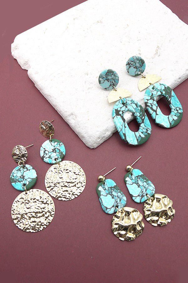 POLYMER CLAY MIX GOLD DROP EARRINGS | 40E257