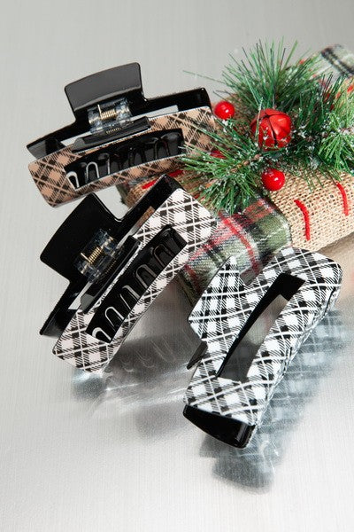 LARGE PLAID HAIR CLAW CLIPS | 40H532