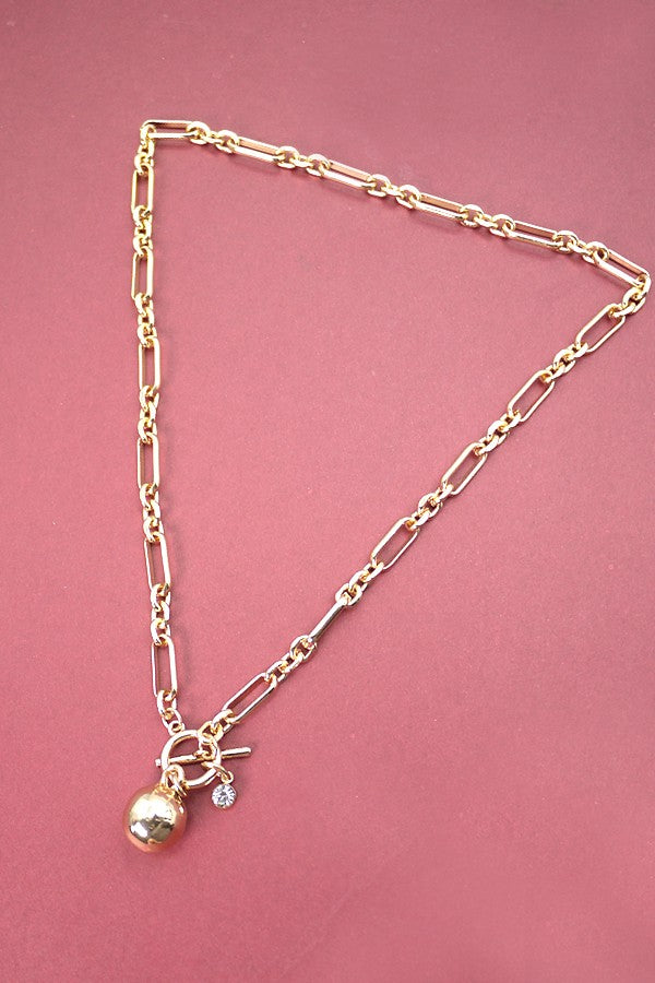 HANDMADE LINK CHAIN BALL TOGGLE NECKLACE | 71N09143