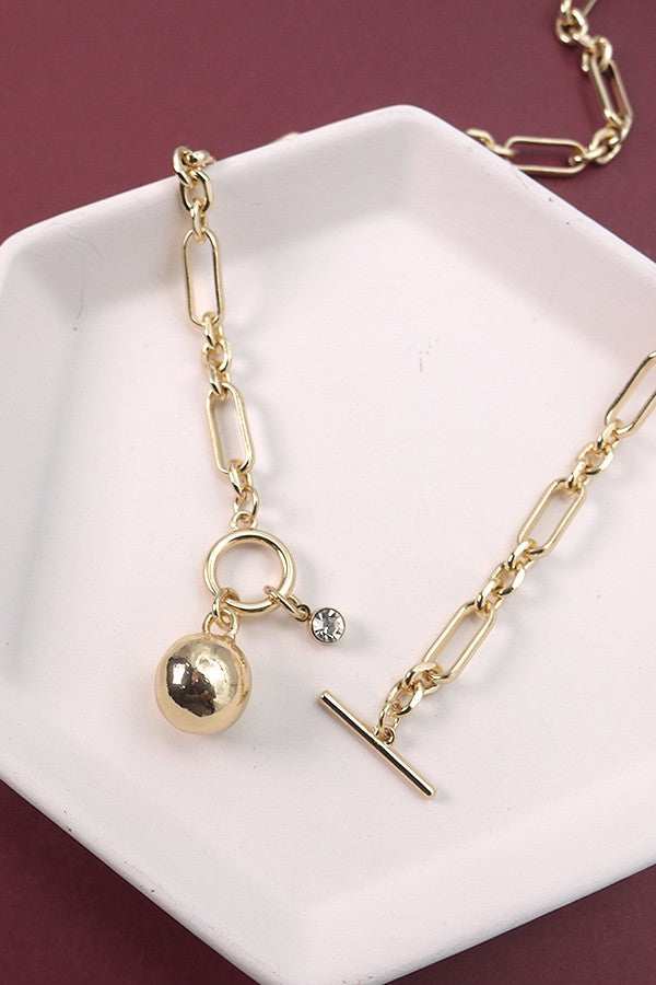 HANDMADE LINK CHAIN BALL TOGGLE NECKLACE | 71N09143