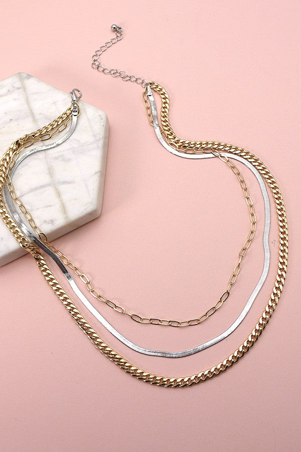 GOLD SILVER MIXED MULTI CHAIN NECKLACE | 71N09164