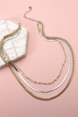 GOLD SILVER MIXED MULTI CHAIN NECKLACE | 71N09164