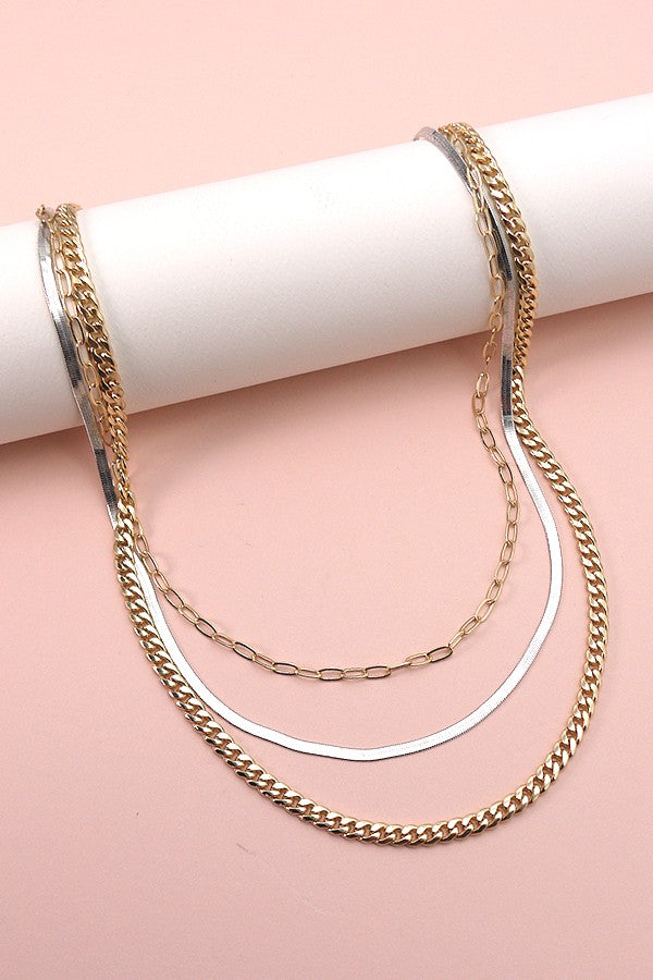 GOLD SILVER MIXED MULTI CHAIN NECKLACE | 71N09164