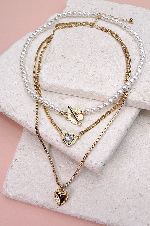 PEARL HEART PENDANT MULTI LAYER NECKLACE | 52N2110950