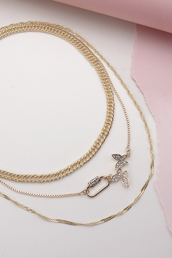 RHINESTONE BUTTERFLY LOCK MULTI CHAIN NECKLACE | 52N2110949