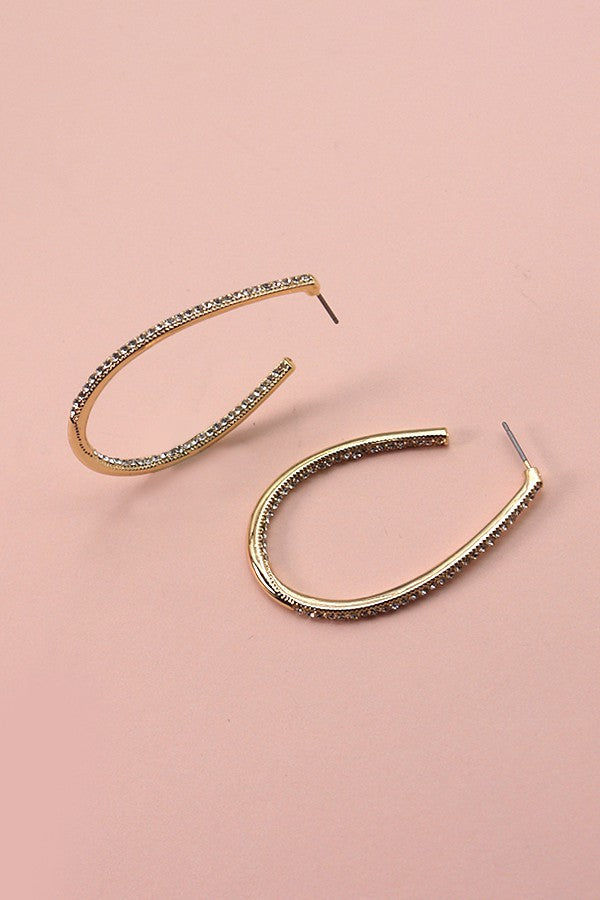 RHINESTONE OVAL HOOP EARRINGS | 31E23264