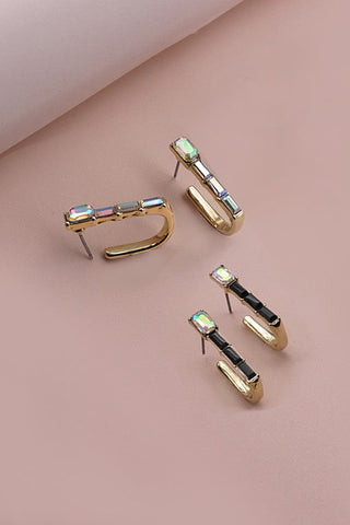 LARGE RHINESTONE RECTANGLE HUGGIE EARRINGS | 31E23321