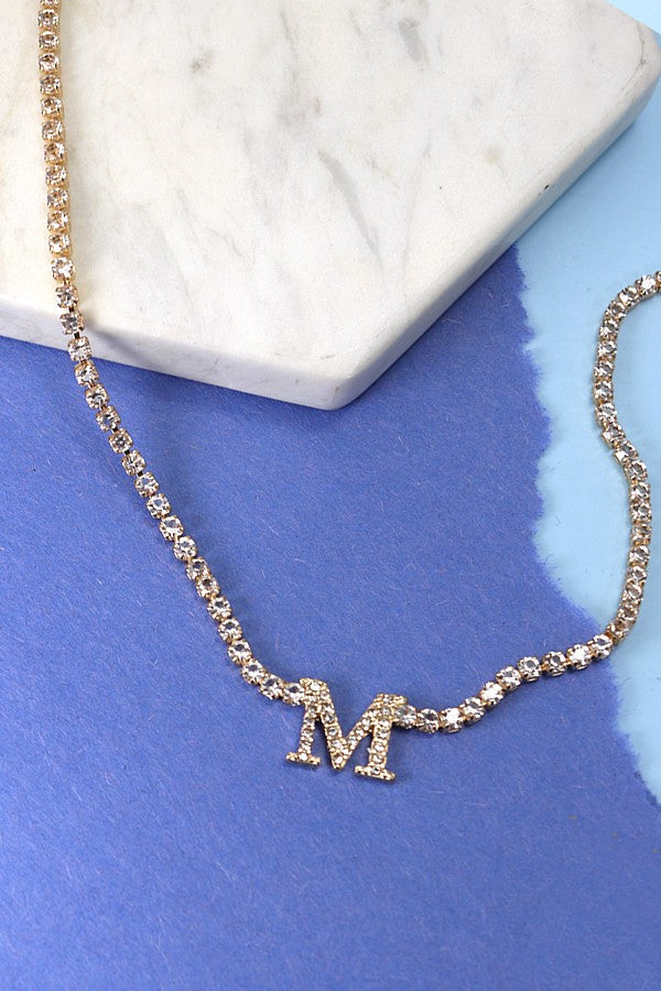 RHINESTONE CHAIN INITIAL NECKLACE | 31N22402