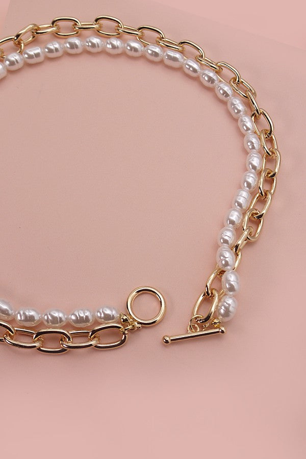 DOUBLE LAYER PEARL GOLD CHAIN NEKCLACE | 10N2120512
