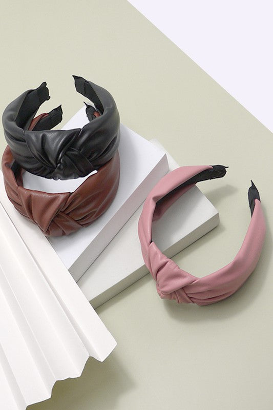 CROSSED KNOTTED FAUX LEATHER HEADBAND | 40HB110