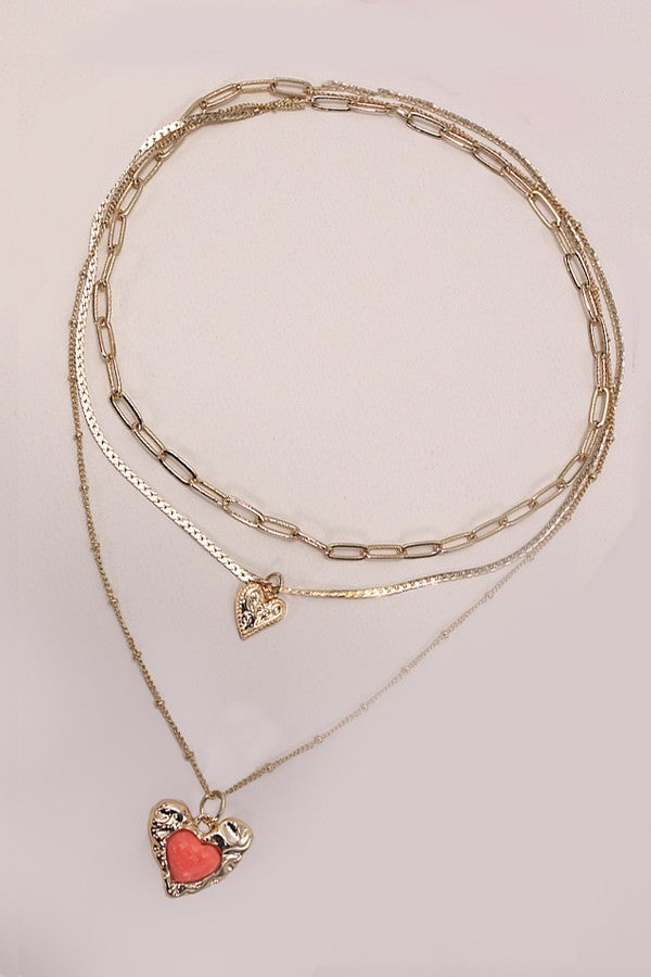 DOUBLE HEART CHARM MULTI LAYER NECKLACE | 25N627