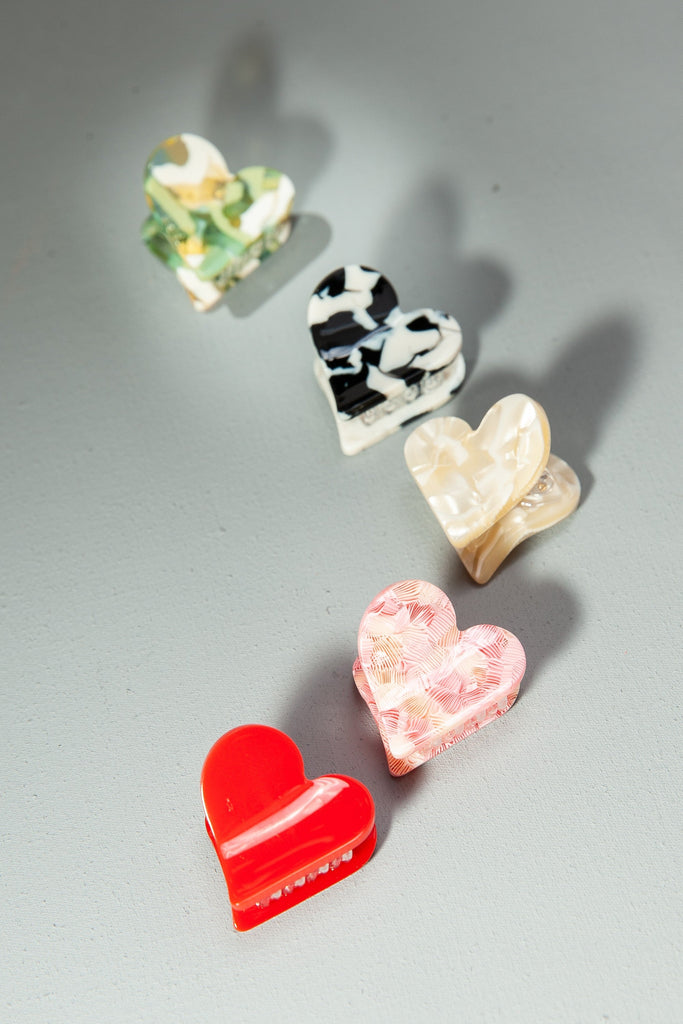 MINI HEART CELLULOSE HAIR CLAW CLIP PACK OF 5 | 40H578