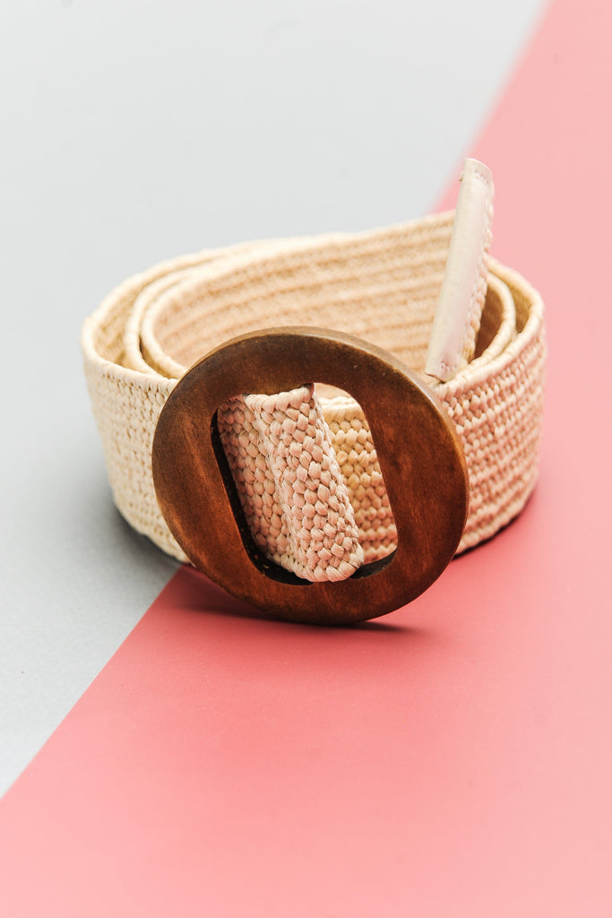 WOODEN BUCKLE RATTAN STRETCH WAIST BELT | 40BT620