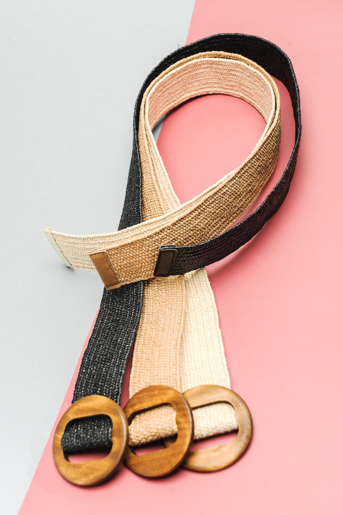 WOODEN BUCKLE RATTAN STRETCH WAIST BELT | 40BT620