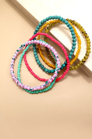 MULTI COLOR STONE BEAD MIX BRACELET SET | 40B103